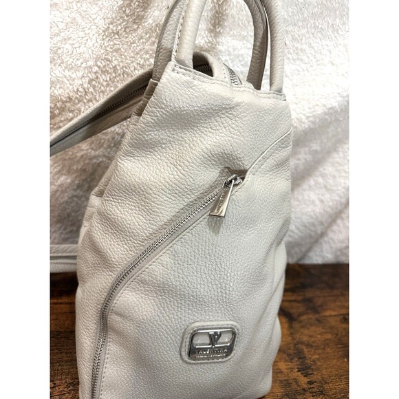 VALENTINA Leather Sling Backpack Bag Italy Light Gray main image 12